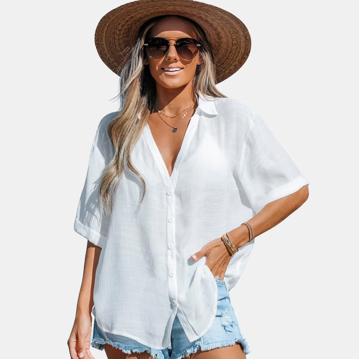Women's Button-Front Cover Up Shirt - Cupshe | Target