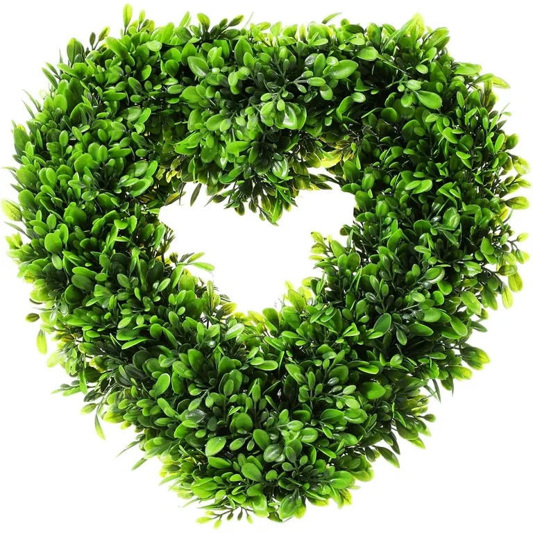 Valentine's Day 16" Boxwood Heart-Shaped Wreath, Artificial Greenery Wreath for Front Door Wall H... | Walmart (US)