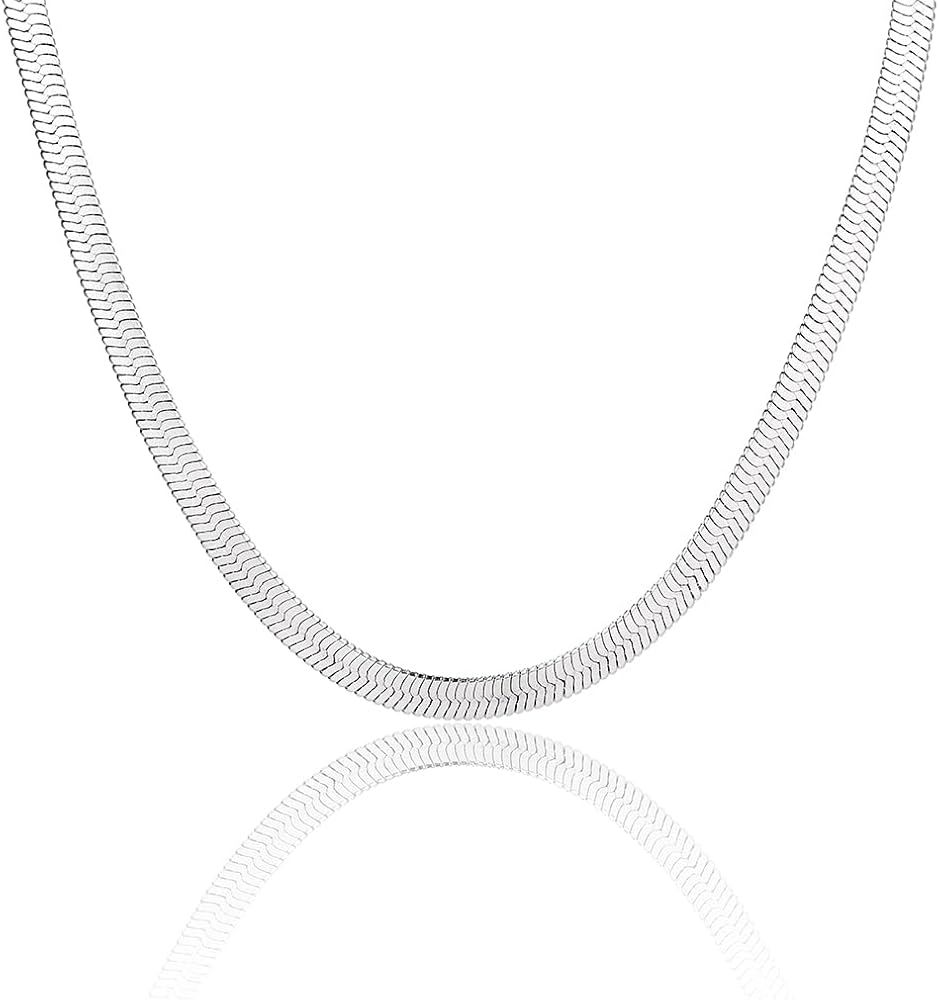 QLUANPY 22/24inch Silver Herringbone Men'S Necklace, Stainless Steel Chain , Choker Suitable for ... | Amazon (US)