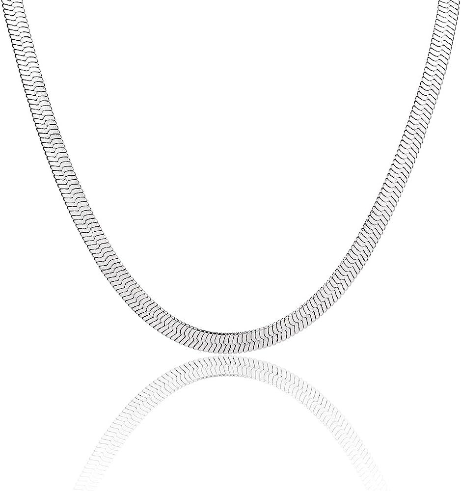 QLUANPY 22/24inch Silver Herringbone Men'S Necklace, Stainless Steel Chain , Choker Suitable for ... | Amazon (US)