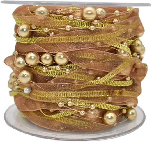 10M Artificial Bead Pearl Ribbon Chiffon Ribbon and Organza Lace Ribbon Trims for Wedding Flower ... | Amazon (US)