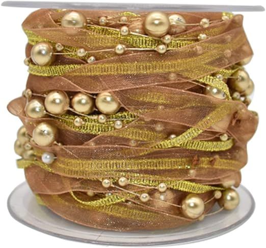 10M Artificial Bead Pearl Ribbon Chiffon Ribbon and Organza Lace Ribbon Trims for Wedding Flower ... | Amazon (US)