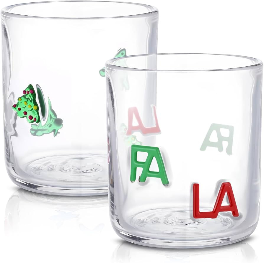 Christmas Icon Juice Glasses, 14oz Christmas Tree & FA LA Stemless Wine Drinking Juice Glass Cup ... | Amazon (US)