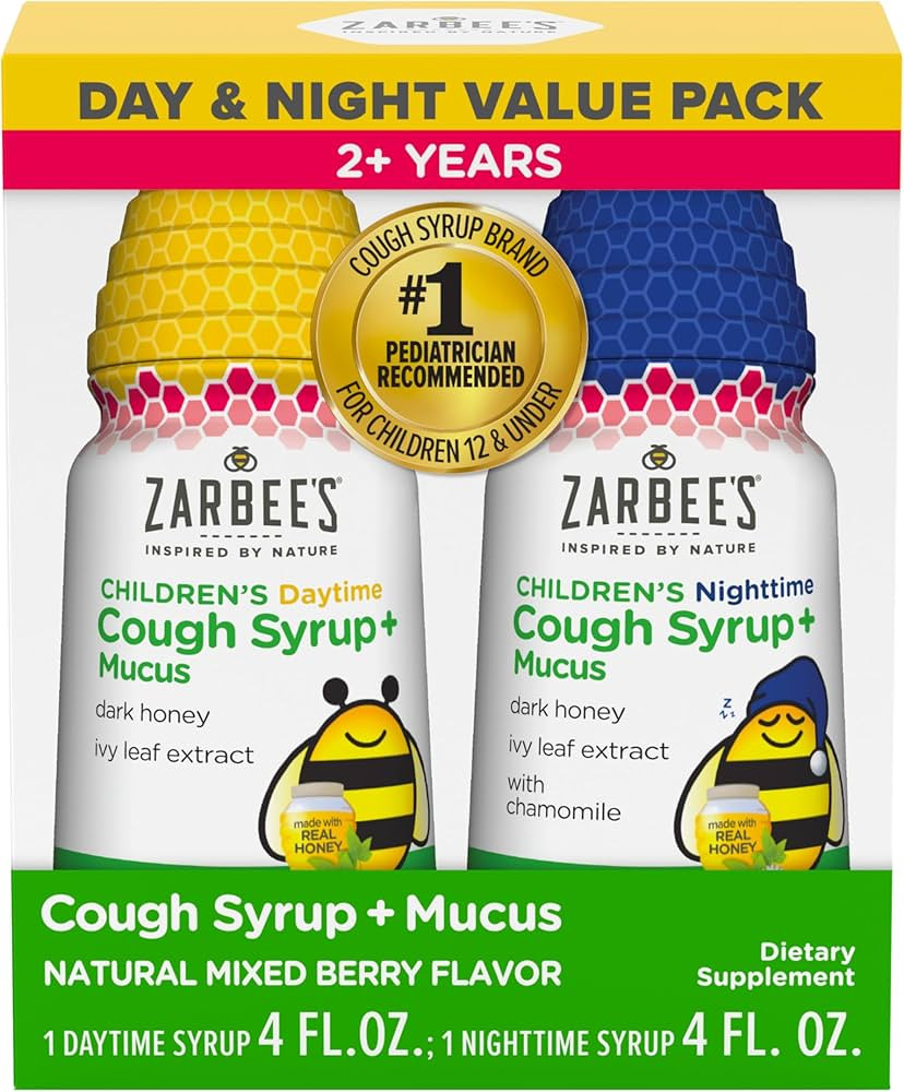Zarbee's Children’s Honey Cough Syrup + Mucus Day & Night Value Pack, Daytime & Nighttime Toddl... | Amazon (US)