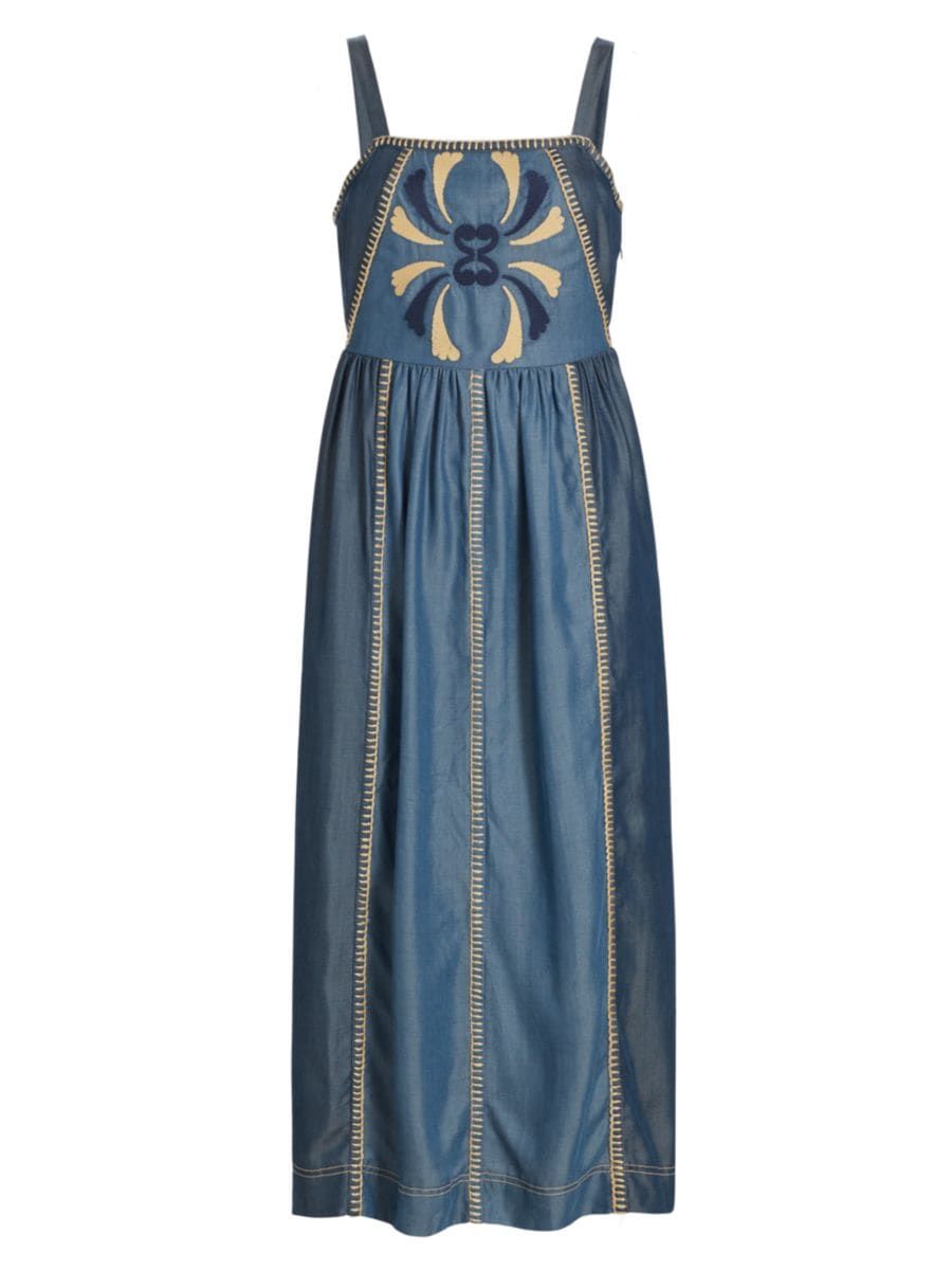 Eterna Della Embroidered Denim Midi-Dress | Saks Fifth Avenue
