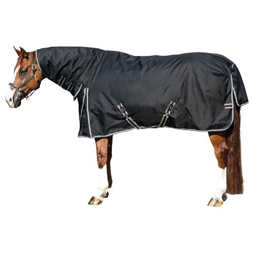 STORM SHIELD Classic II Horse Turnout Blanket | Attached Neck Cover | Criss-Cross Surcingle | Winter Horse Blanket Waterproof | Medium Weight (220 gm) | Color Black/Grey | Size 70 | Amazon (US)