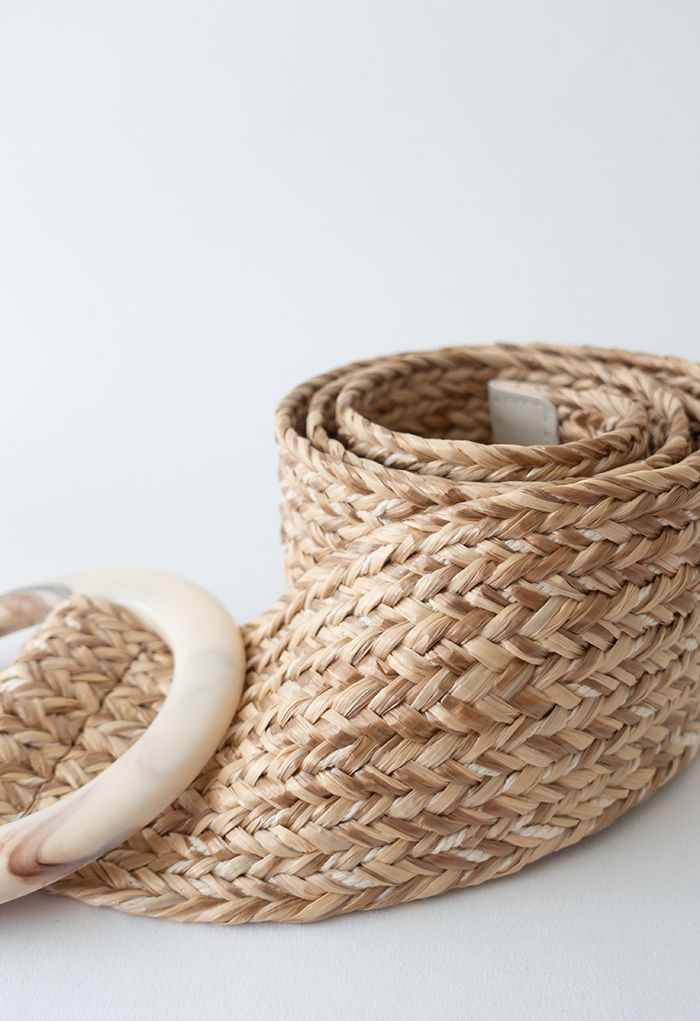 Marble Buckle Woven Raffia Belt | Chicwish