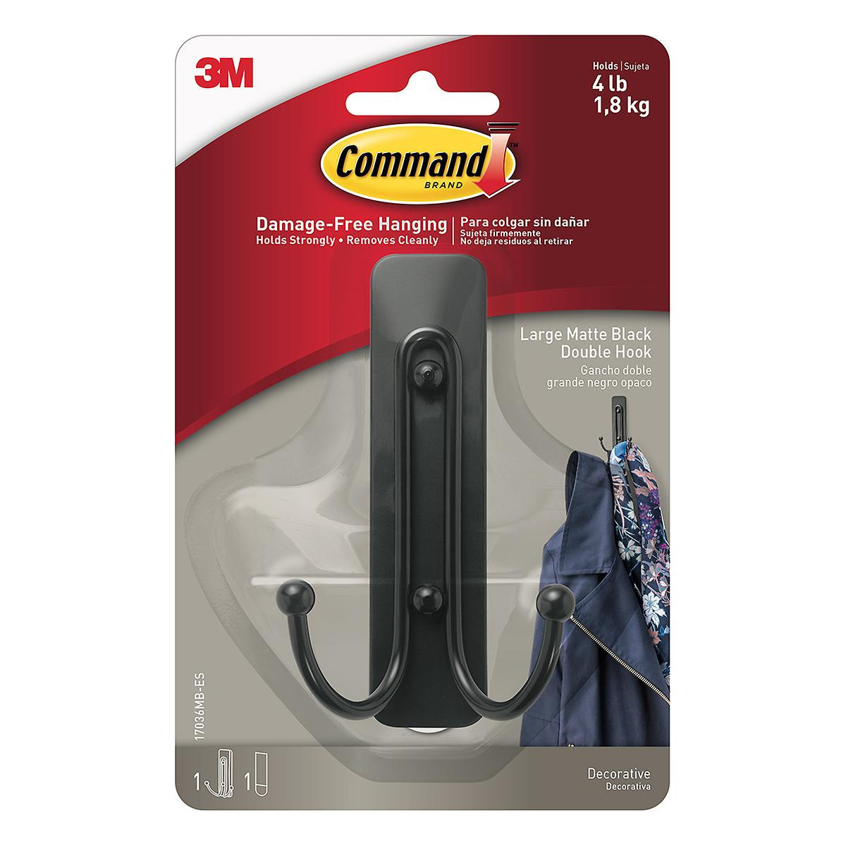 3M Command Adhesive Black Double Hook | The Container Store