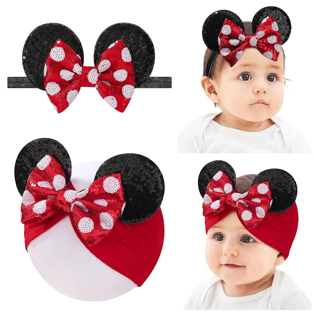 choicbaby Baby Girl Headbands Mouse Ears Headwrap with Sequin Polka Dot Bow Soft Stretchy Nylon H... | Amazon (US)