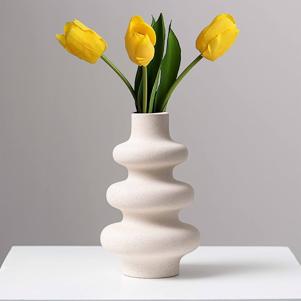 Ceramic Modern Dried Flower Vase, Off White Round Pampas Vase, Boho Home Decor for Centerpiece We... | Amazon (US)
