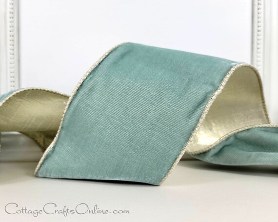 Christmas Wired Ribbon 4 Pale Blue Plush Velvet Gold | Etsy | Etsy (US)
