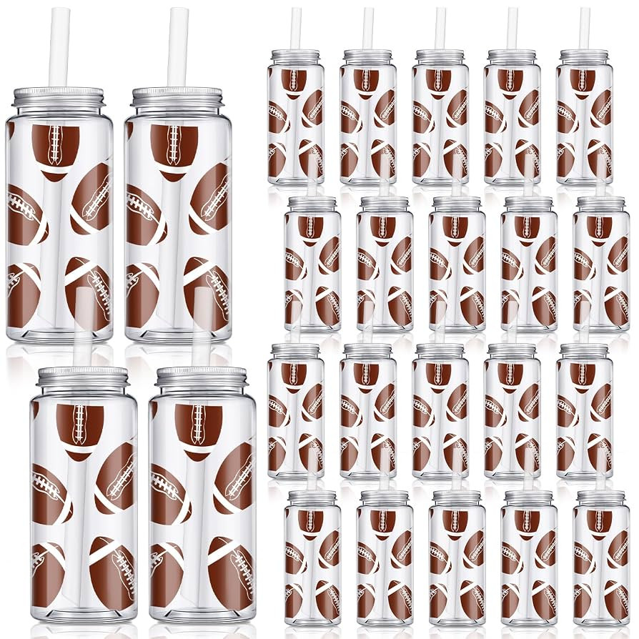 Domensi 24 Pack 14.2 oz Football Plastic Cups with Lid and Straw Clear Reusable Cups with Lids an... | Amazon (US)
