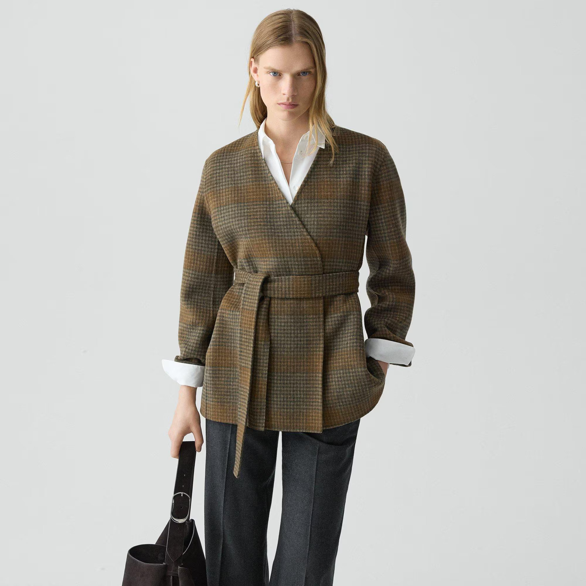 Cardigan Jacket in Plaid Wool-Cashmere | Theory