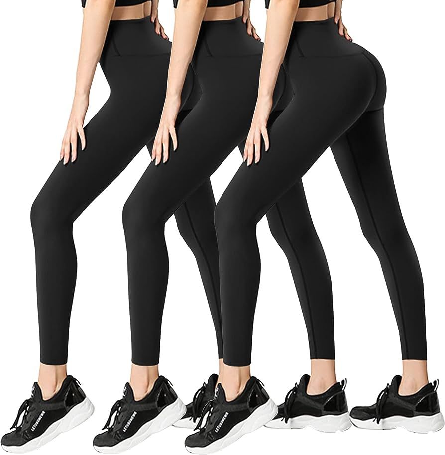 FULLSOFT 3 Pack Leggings for Women Non See Through-Workout High Waisted Tummy Control Running Yoga P | Amazon (US)