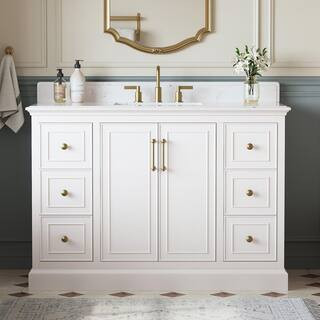 Home Decorators Collection Ravenscroft 49 in. Single Sink White Swan Bath Vanity with Carrara Whi... | The Home Depot