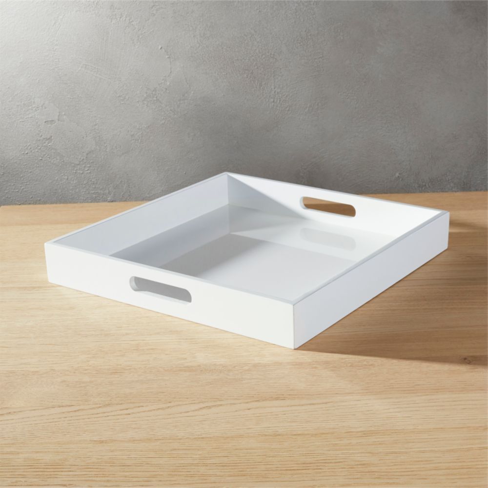 high-gloss square white tray | CB2