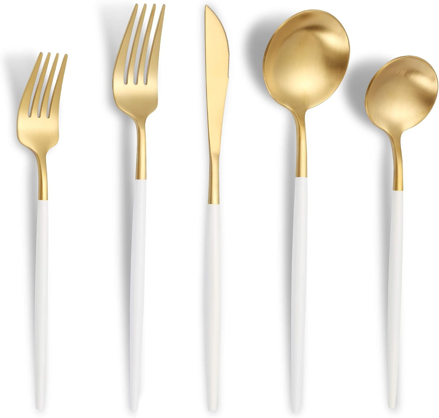 Lemeya Matte White Gold Silverware Set for 6,Modern Stainless Steel Brushed Cutlery Set,30-Pieces Heavy Duty Flatware Set,Knives Spoons and Forks Set Utensils Set, Satin Finish, Dishwasher Safe | Amazon (US)