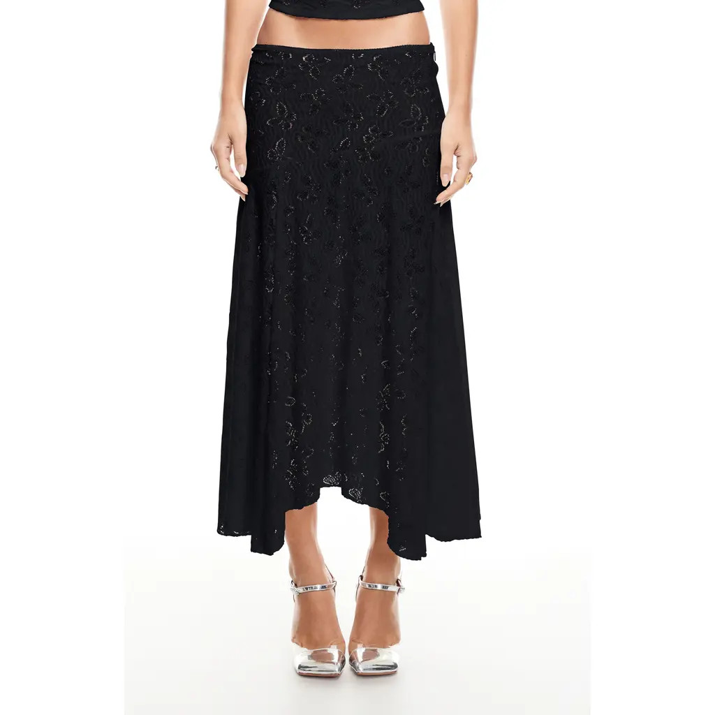LIONESS Tidal Pointelle Asymmetric Midi Skirt in Ink at Nordstrom Rack, Size X-Large | Nordstrom Rack