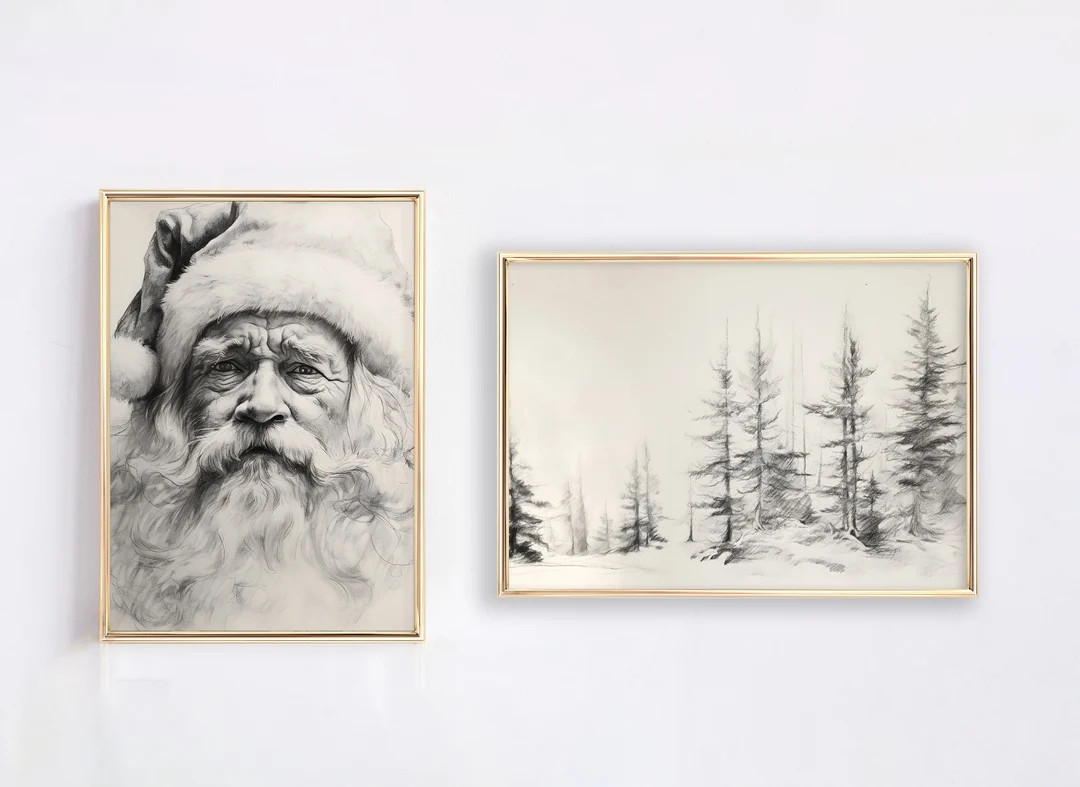 MINIMALIST SET 2 CHRISTMAS Prints, Gallery Set Santa Pine Trees, Christmas Decor, Holiday Winter ... | Etsy (CAD)