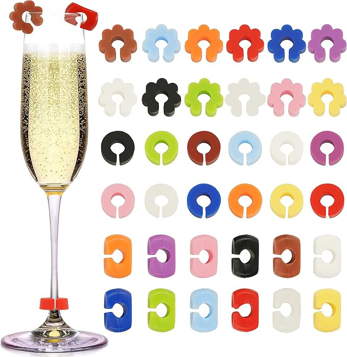 Lasiyanor 36Pcs Silicone Drink Markers, 3 Shapes and Colored Wine Glass Charms for Bar Party Cham... | Amazon (US)