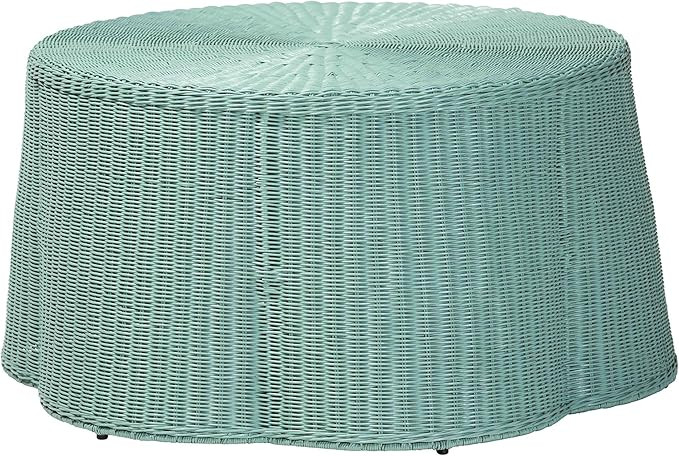 bali & pari Palm Bohemian Scallop Natural Rattan Coffee Table, Seafoam Green | Amazon (US)