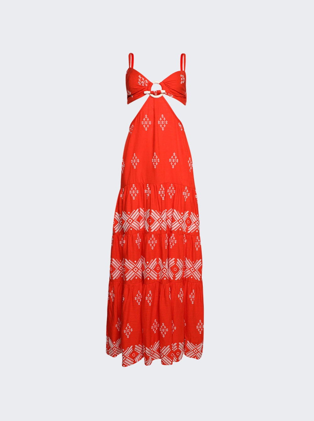 Power of Textile Maxi Dress Cross Stitch Red and Ecru  | The Webster | The Webster