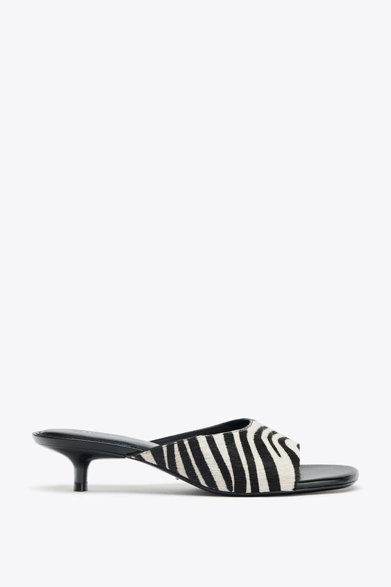 ANIMAL PRINT LEATHER KITTEN MULES | Zara Canada