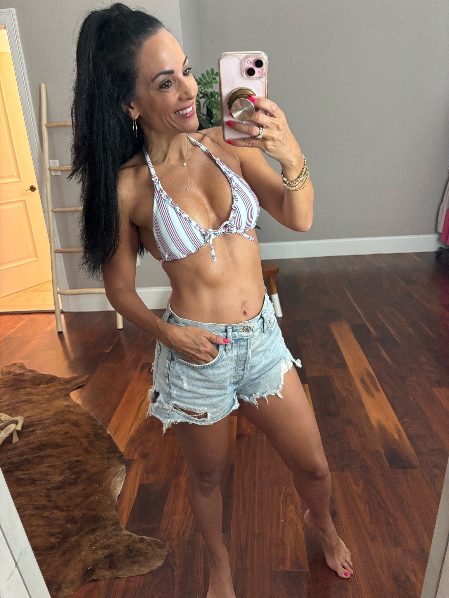 Target striped bikini 
Cutoff
Shorts

#LTKootd #LTKSeasonal #LTKOver40