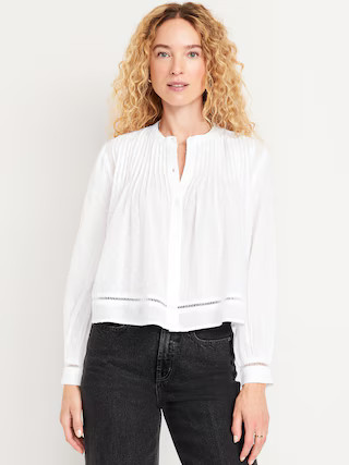 Swiss Dot Button-Down Pintuck Top | Old Navy (US)