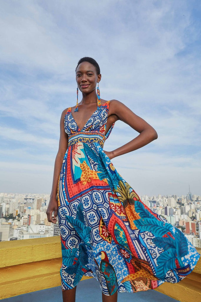 Forest Tiles V Neck Midi Dress | FarmRio (US)