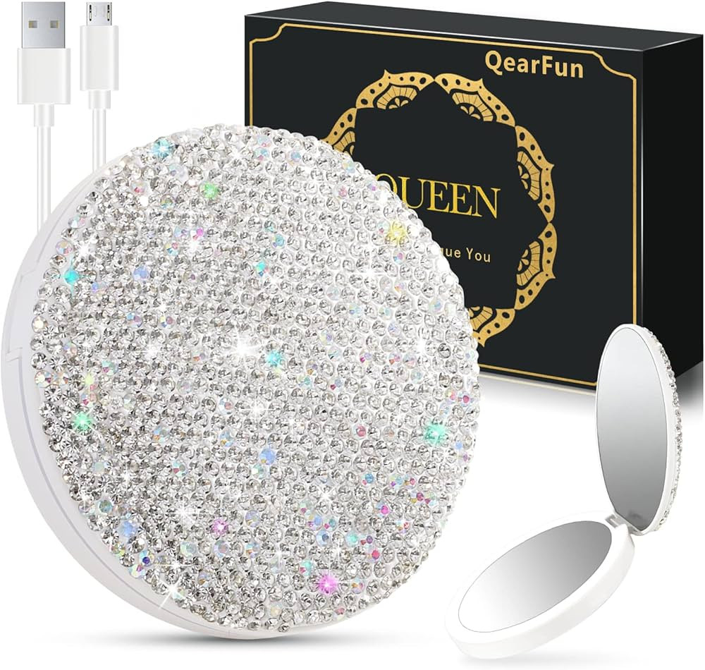 QearFun Luxurious Rhinestone LED Lighted Compact Mirror,Bling Portable Travel Makeup Mirrors,3.5 ... | Amazon (US)
