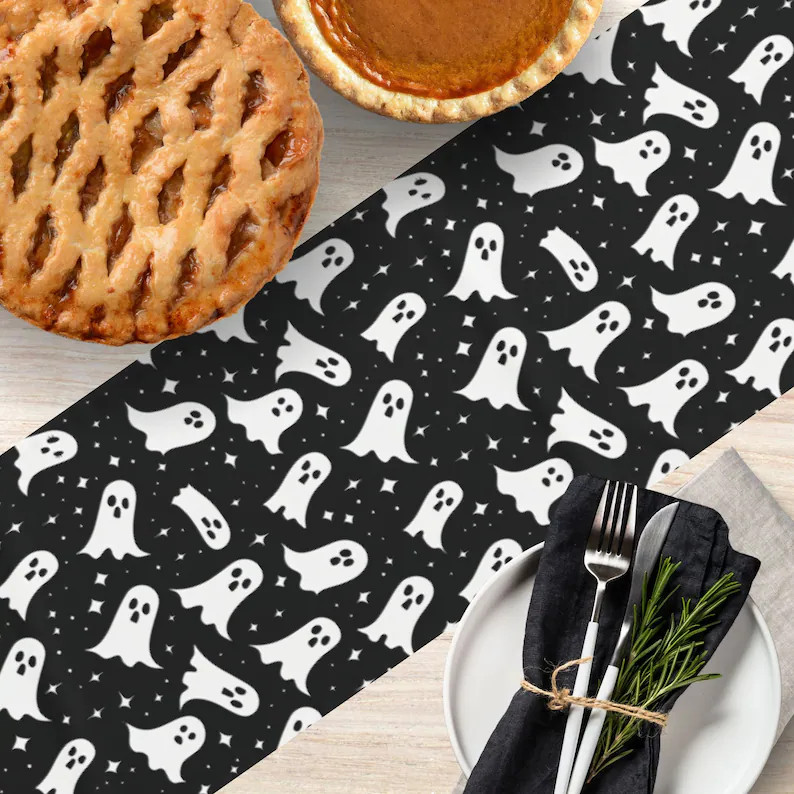 Cute Ghost Halloween Table Runner, Black and White Washable Fabric Dresser Scarf, Spooky Hallowee... | Etsy (Global)