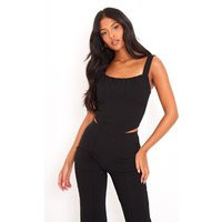 Tall Black Stretch Woven Corset Top | PrettyLittleThing US