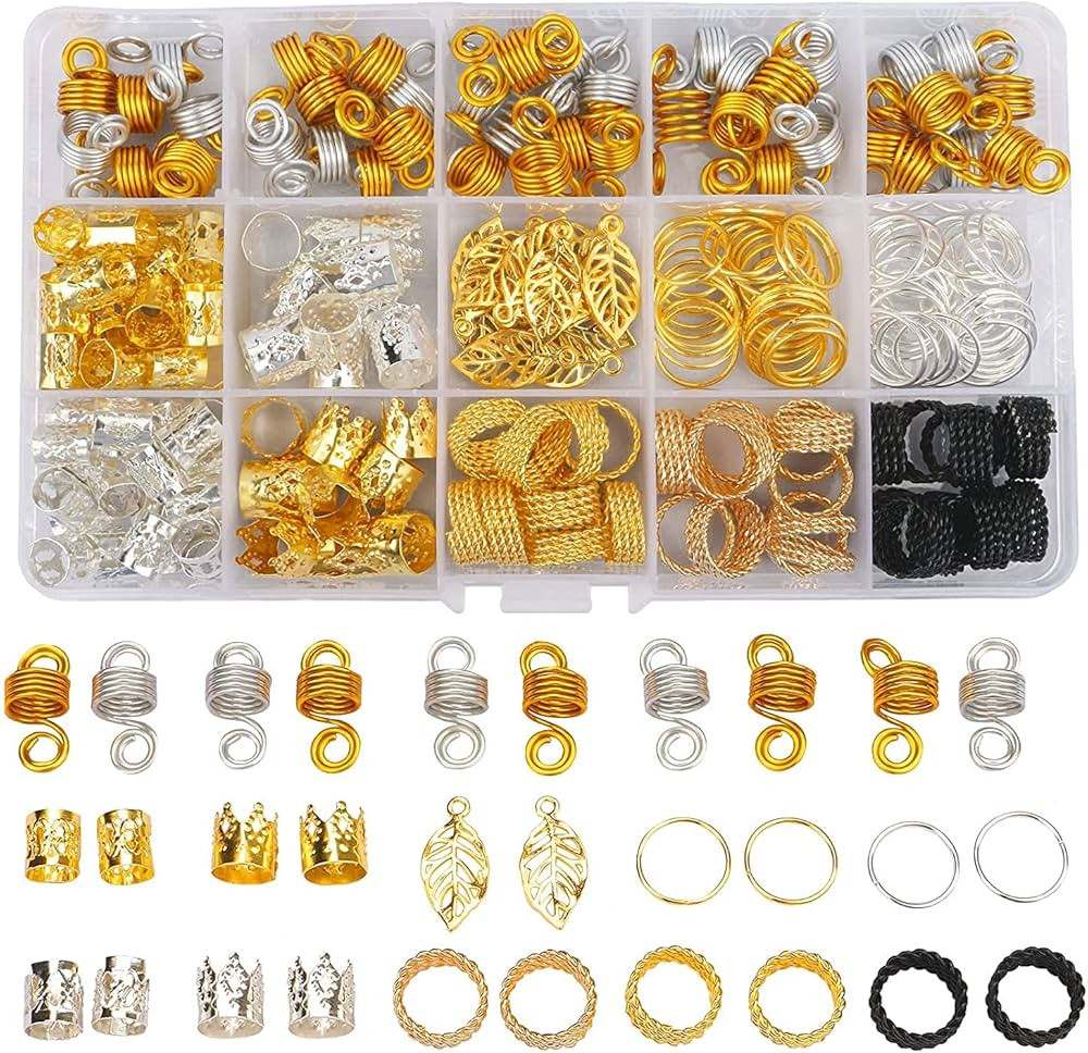 Nafaboig 200PCS Beads for Hair Braids, Hair Jewelry for Women Braids, Metal Gold Braids Rings Cuf... | Amazon (US)