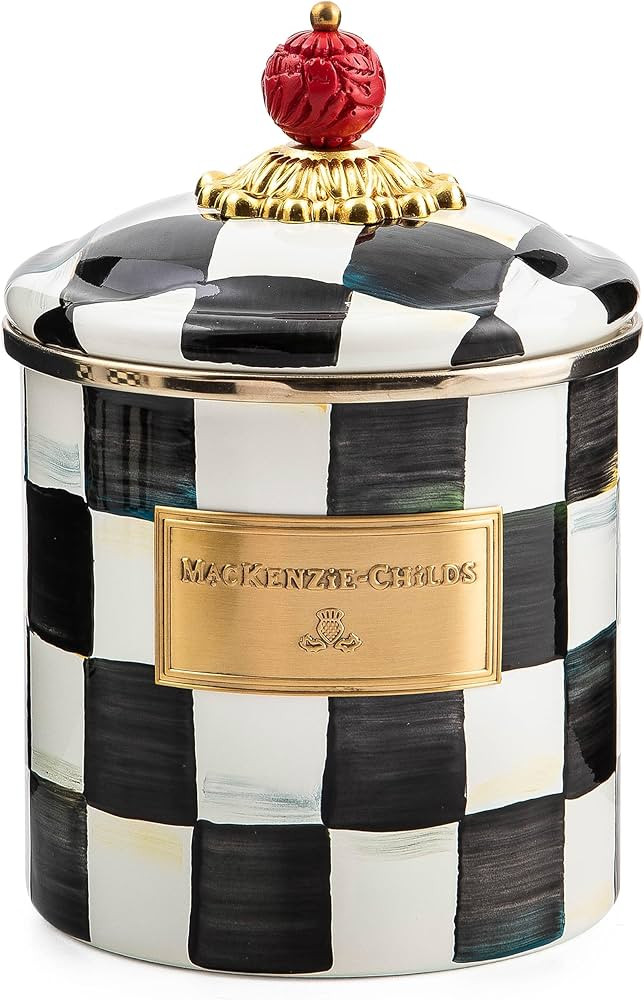 MACKENZIE-CHILDS Courtly Check Enamel Canister, Black-and-White Kitchen Storage Container with Li... | Amazon (US)