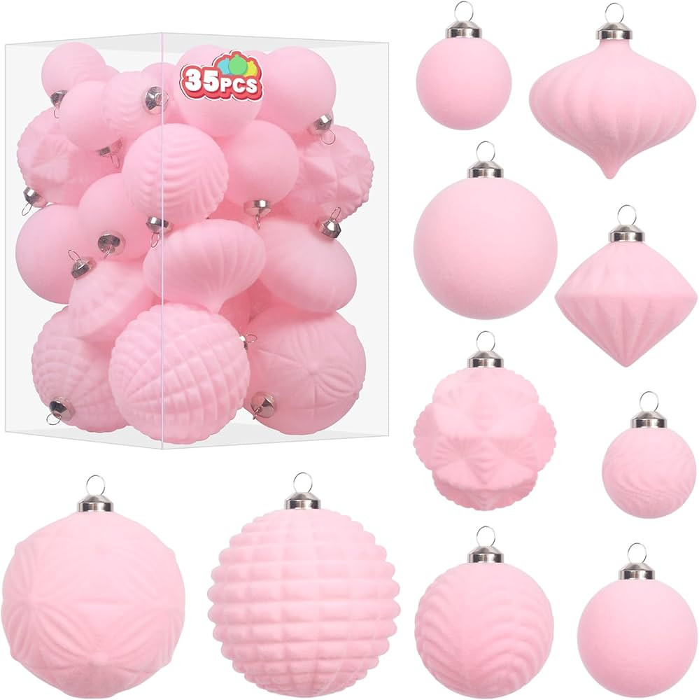 Super Holiday Velvet Christmas Ornaments Set, 35PCS Flocked Shatterproof Assorted Hanging Xmas Tr... | Amazon (US)
