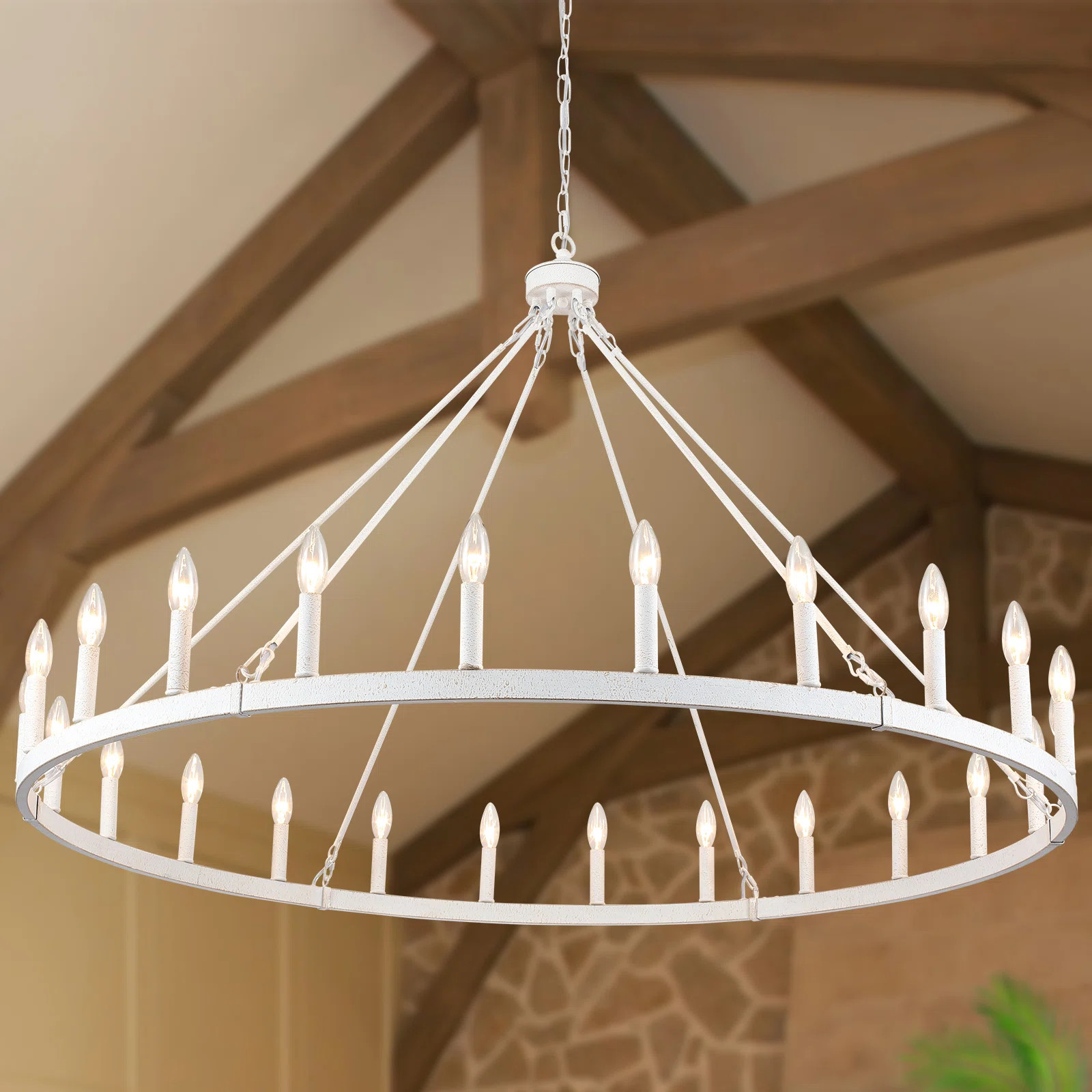 Gracie Oaks Yeraldine 36 - Light 60in. Lagre Dimmable Wagon Wheel Chandelier Farmhouse Round Vint... | Wayfair North America