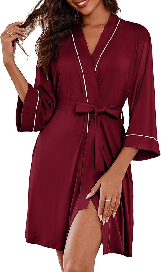Ekouaer Women Kimono Robes Knee Length Knit Bathrobe Lightweight Soft Sleepwear V-neck Casual Lad... | Amazon (US)