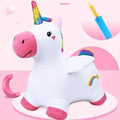 iPlay, iLearn Unicorn Bouncy Horse Plush, Outdoors n Indoors Ride On Hopping Animal Toys, Inflata... | Amazon (US)