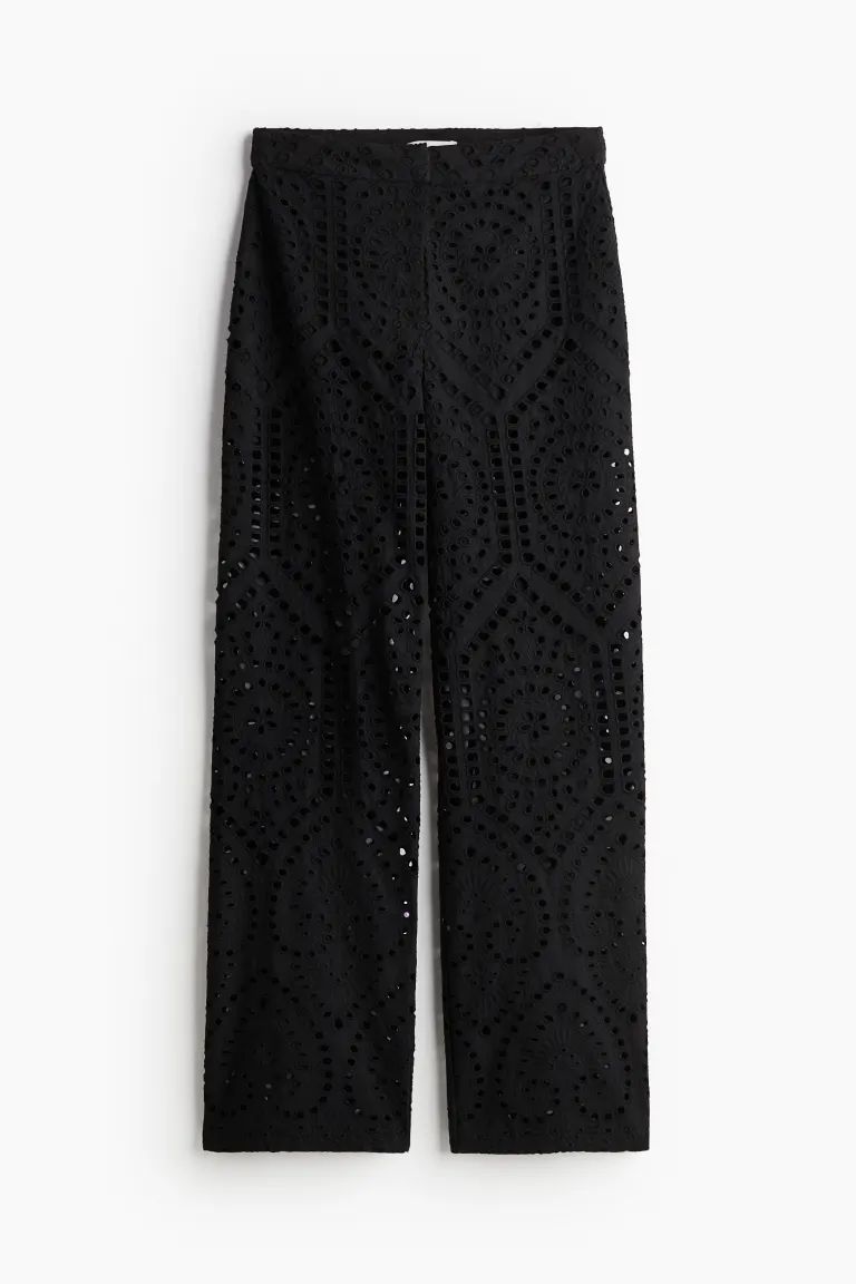 Broderie anglaise trousers - Black - Ladies | H&M GB | H&M (UK, MY, IN, SG, PH, TW, HK)