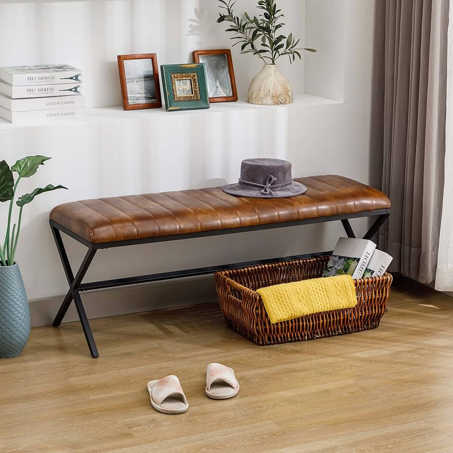 Duhome Elegant Lifestyle End of Bed Bench, Entryway Bench Faux Leather Upholstered Dining Bench,V... | Amazon (US)