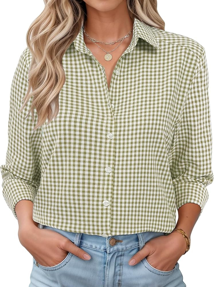 LOMON Womens Long Sleeve Button Down Shirts Casual Loose Fit Cotton Collared Blouses | Amazon (US)