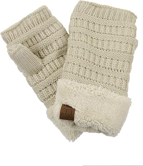 C.C Women's Warm Knit Fingerless Half Finger Fleece Lined Winter Gloves | Amazon (US)