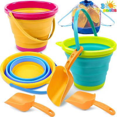 Joyfy 3 Packs Multi Purpose Foldable Sand Bucket with Shovels & Mesh Bag for Beach, Camping Gear, Beach Party, Fishing, and Fun Summer Activities | Target