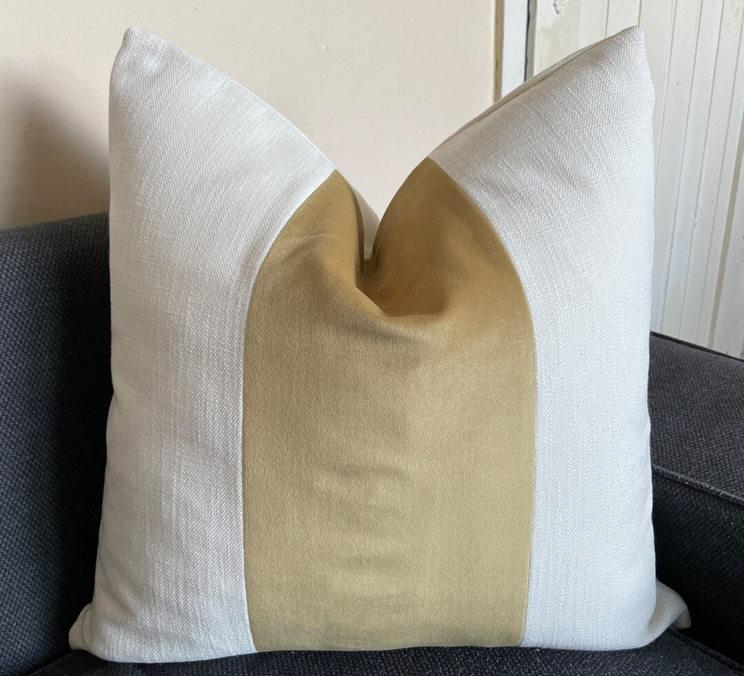 Beige Velvet and White Pillow Cover White Panel Pillow - Etsy | Etsy (US)