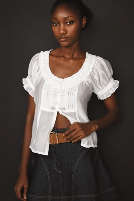 Pilcro Short-Sleeve Sheer Silky Blouse | Anthropologie (US)