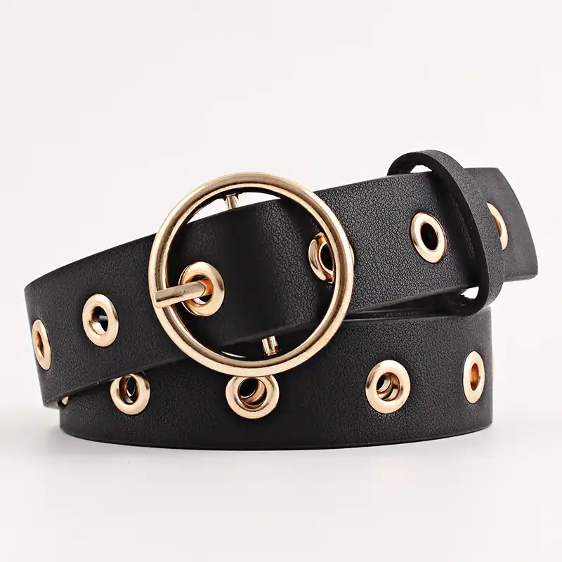 PU Leather Belt Round Metal Pin Buckle Circle Belts For Women Punk Hollow Waistband Strap Ladies ... | Aliexpress USA