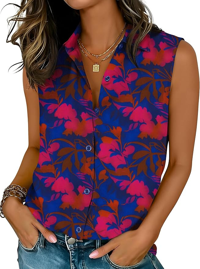 COUXILY Women's Wrinkle Free Sleeveless Button Down Shirts Blouses with Mulberry Silk Casual Loos... | Amazon (US)
