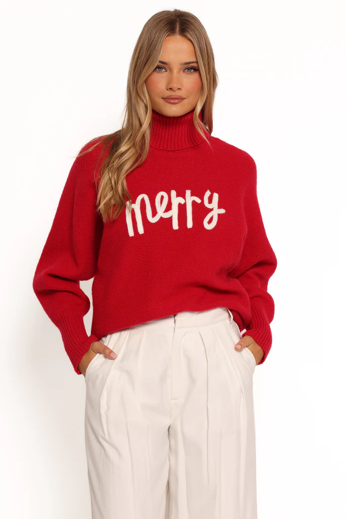 Merry Turtleneck Knit Sweater - Red/White | Petal & Pup (US)