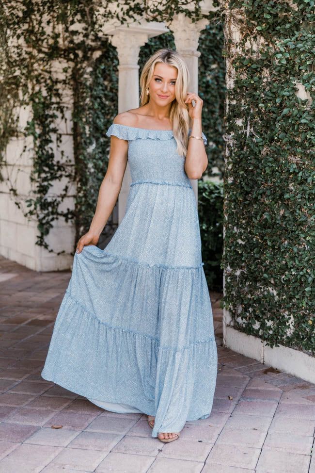 Saturday Night Queen Spotted Blue Maxi Dress | Pink Lily